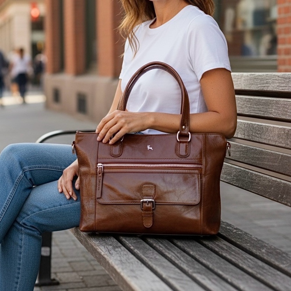 Ashwood Tote Shoulder Bag Brown Buffalo Glazed Tanned Leather